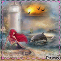 sirene et le dauphin - GIF animé gratuit