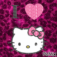 i <3 hello kitty leopard print with pink glitter アニメーションGIF