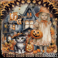 Halloween  vintage girl children - GIF animé gratuit