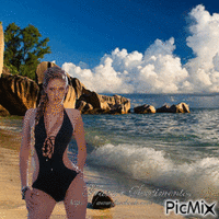 Mulher na praia Gif Animado
