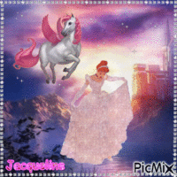 princesse et  son cheval volant animovaný GIF