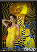 Mulher em amarelo azul e preto - GIF animasi gratis