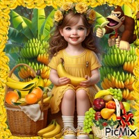 Fille aimant les bananes animovaný GIF