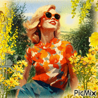 Schönheit und ihre gelben Blumen - Free animated GIF