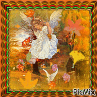 petit ange sur la balançoire à l'automne - Gratis animerad GIF