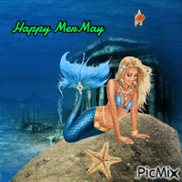 Mermaid with starfish and fish アニメーションGIF