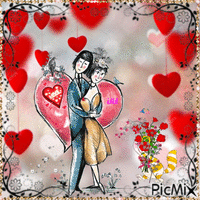 Les amoureux de Peynet de la Saint-Valentin. - Free animated GIF
