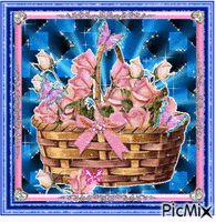 Basket with flowers. animasyonlu GIF