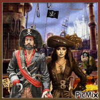Couple de pirates sur un bateau.