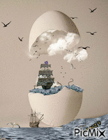 Huevo con barco GIF animado