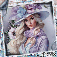 Mujer con un sombrero de flores - Бесплатный анимированный гифка