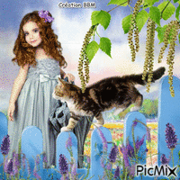 La fillette et le chaton par BBM Gif Animado
