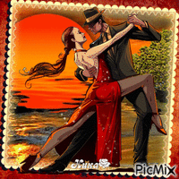 Tango romantique sur la plage au coucher du soleil