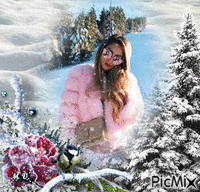 снег девушка зима - GIF เคลื่อนไหวฟรี