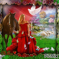 mujer  y caballo animerad GIF