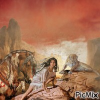 Portrait d'une femme indienne et son cheval