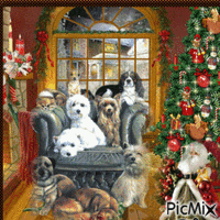 Joyeux Noël avec des chiens - GIF animé gratuit