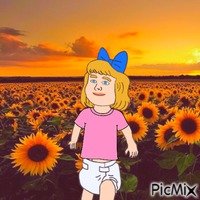 Baby in sunflower field アニメーションGIF