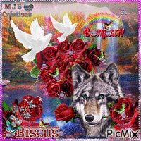 .. Loup , Colombes et des Roses .. M J B Créations - GIF animado gratis