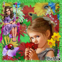 Visage de petite fille fleuri - Gratis animerad GIF