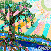 Tree & Sunshiny day animuotas GIF
