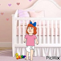 Baby and Inch in pink hearted nursery animēts GIF