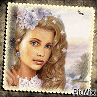 Mujer con flores animeret GIF