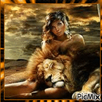 Portrait Femme et Lion