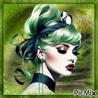 Portrait de femme en vert GIF animé