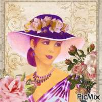Donna vittoriana con Cappello a fiori - GIF animado gratis