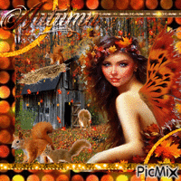 autumn fairy with squirrels GIF animé