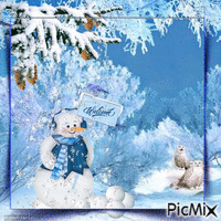 Snowman with Bird - Darmowy animowany GIF