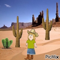Cowgirl baby and cactuses animovaný GIF