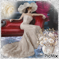 Portrait Portrait of a lady whith a white hat - GIF animate gratis