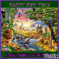 Happy New Year for all Animals of the World анимирани ГИФ