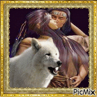 native lovers with wolf