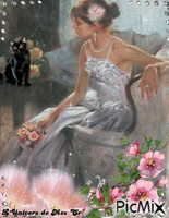 femme et chat animovaný GIF