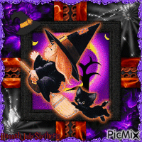 {===}Little Halloween Witch & her Kitty{===} - Gratis animeret GIF