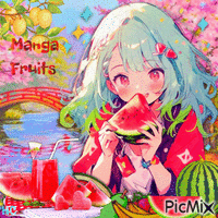 Manga Mädchen und Früchte анимиран GIF