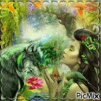 loup et femme vert