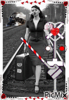Femme vintage sur voie ferrée - GIF animado grátis