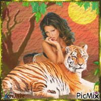 Tigers and woman ( - GIF animado grátis