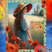 woman art poppies - GIF animado gratis