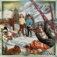 Skifahren in den Bergen im Winter - GIF animado grátis