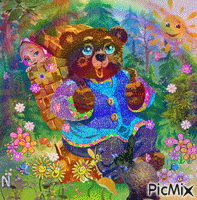 Маша и Медведь в сказочном лесу animēts GIF
