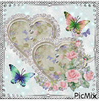 Two hearts and flowers. animēts GIF