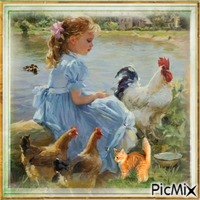 girl with chicken geanimeerde GIF
