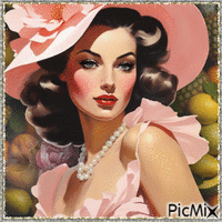 Femme vintage en rose animuotas GIF