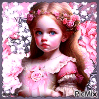 Petite fille aux fleurs en Rose et Gris...concours - Darmowy animowany GIF