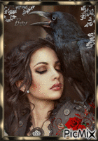 woman with raven GIF animé
